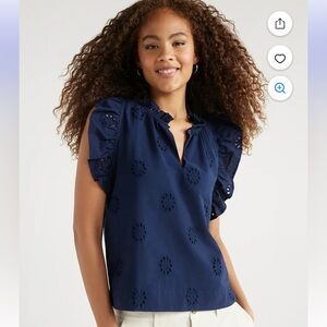Free Assembly Navy Eyelet Top NWT